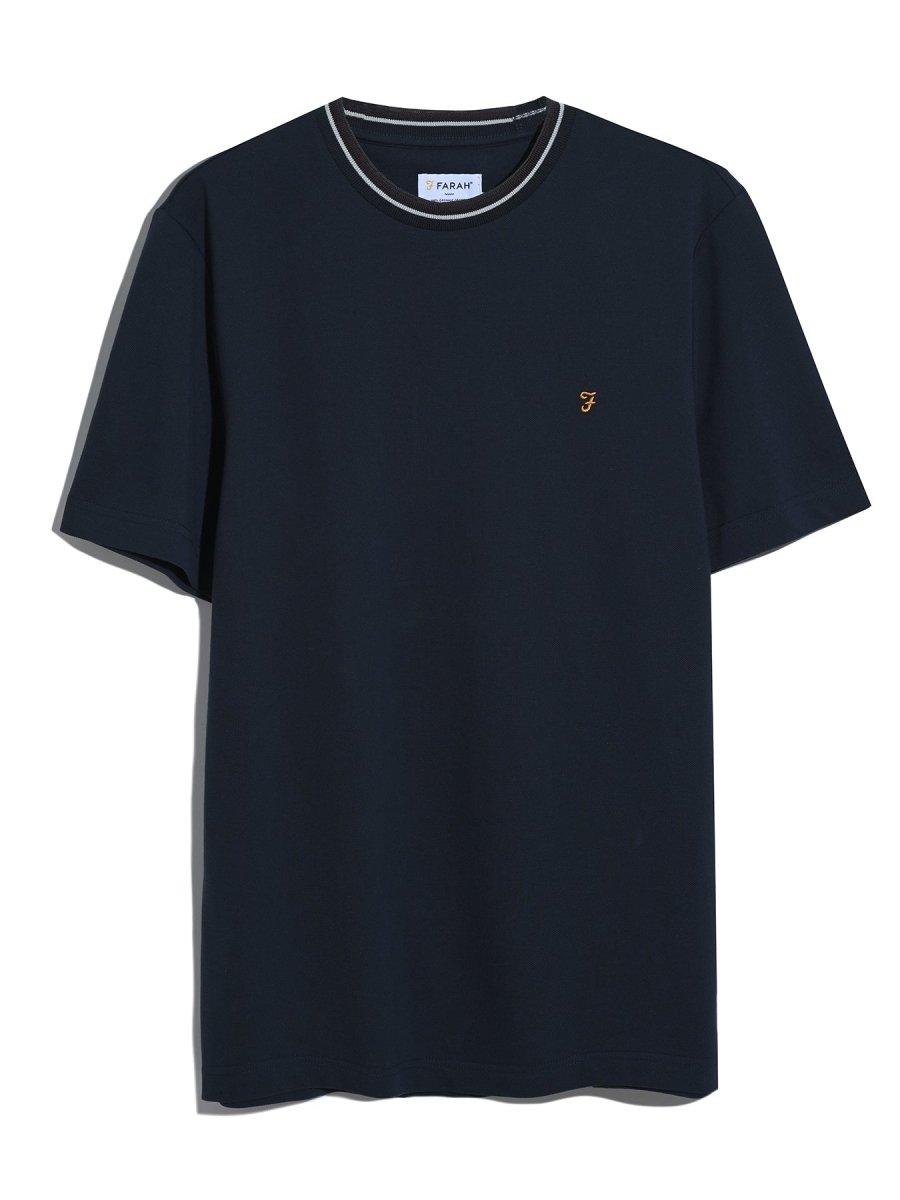 Elton Tipped Pique T-Shirt In True Navy - RUTHERFORD & Co