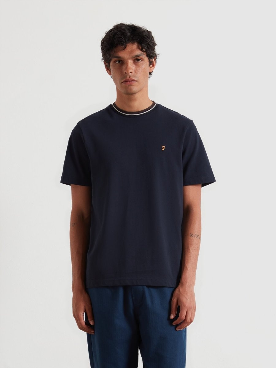 Elton Tipped Pique T-Shirt In True Navy - RUTHERFORD & Co