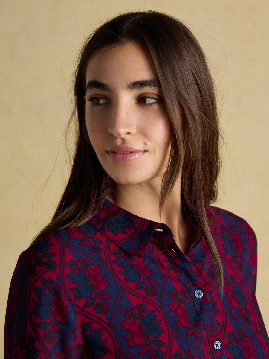 Elvina Burgundy Printed Relaxed Fit Shirt - RUTHERFORD & Co