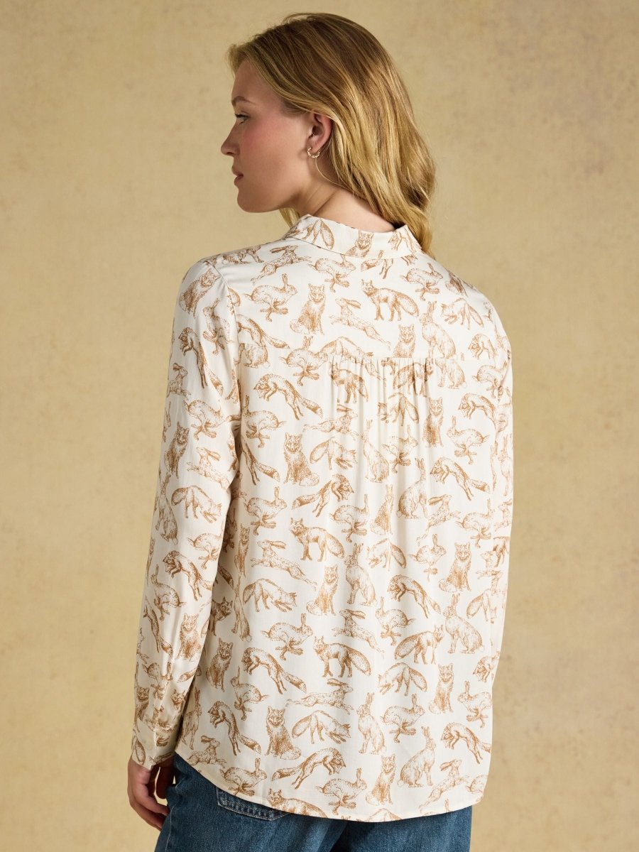 Elvina Cream Equestrian Print Satin Shirt - RUTHERFORD & Co