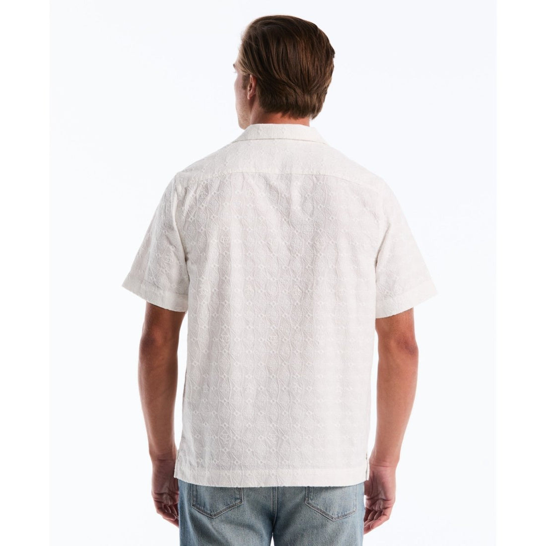 Embroidered Penguin Short Sleeve Shirt In Bright White - RUTHERFORD & Co