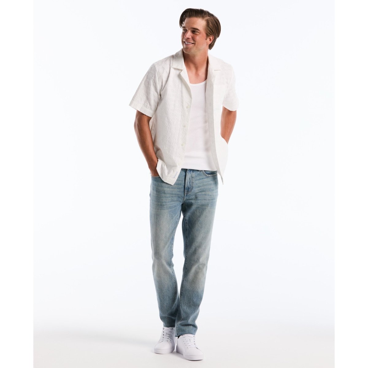 Embroidered Penguin Short Sleeve Shirt In Bright White - RUTHERFORD & Co