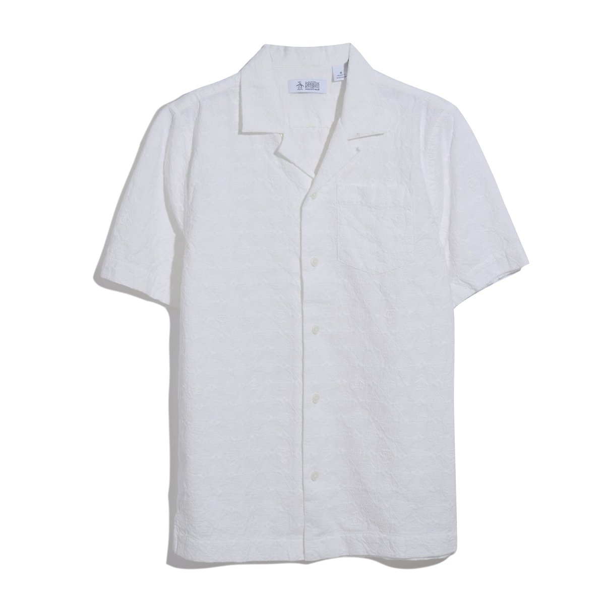 Embroidered Penguin Short Sleeve Shirt In Bright White - RUTHERFORD & Co