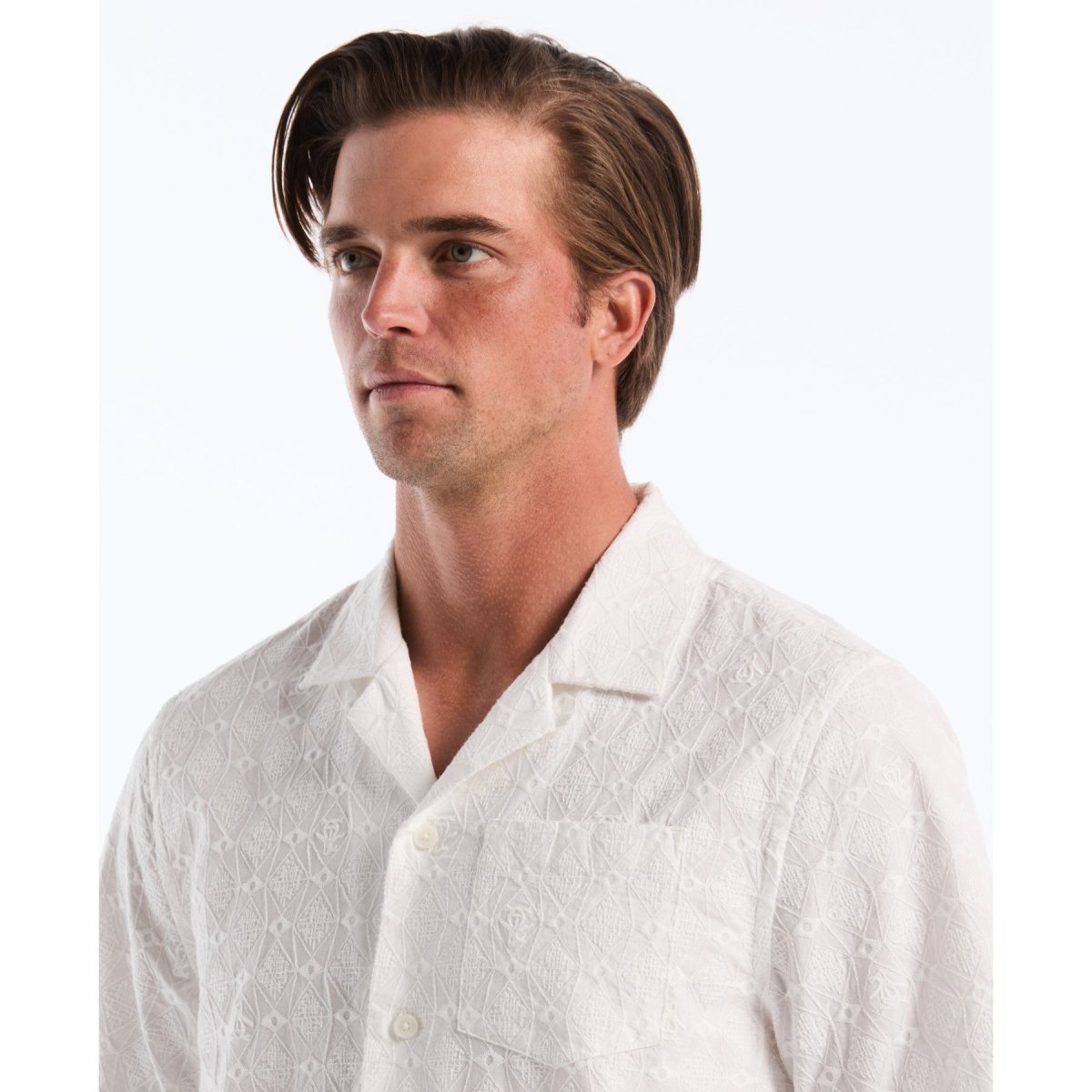 Embroidered Penguin Short Sleeve Shirt In Bright White - RUTHERFORD & Co
