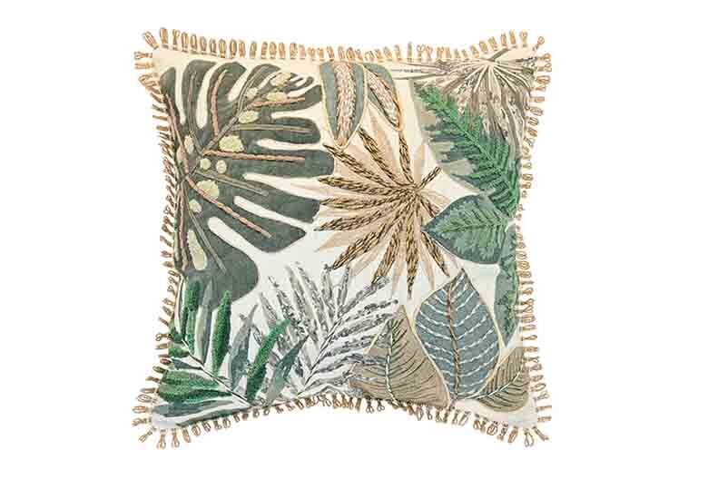 Embroidered tropical leaves cushion - RUTHERFORD & Co