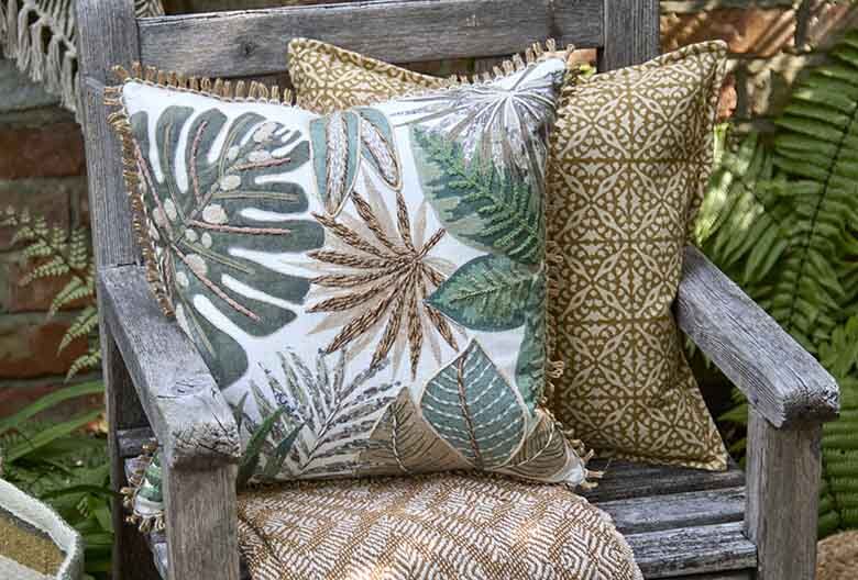 Embroidered tropical leaves cushion - RUTHERFORD & Co