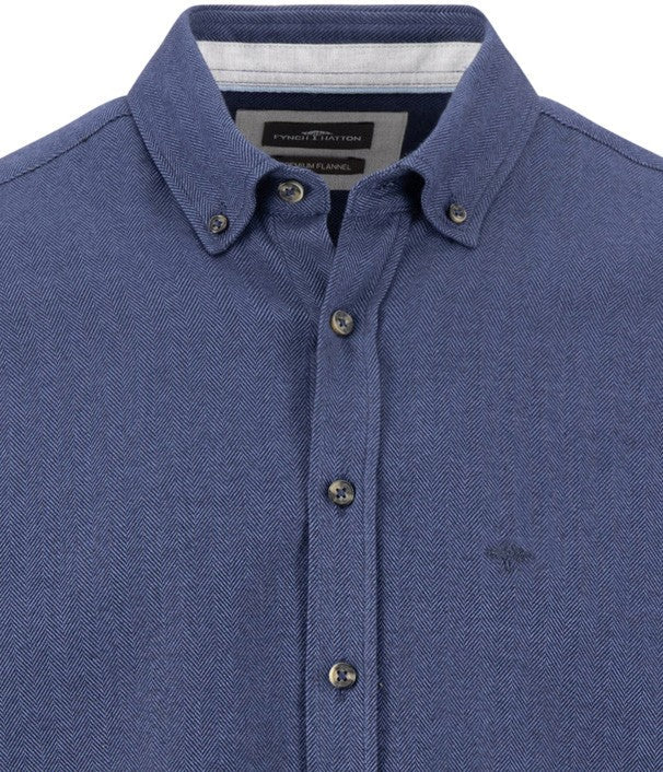 Essential Herringbone Shirt - Navy - RUTHERFORD & Co