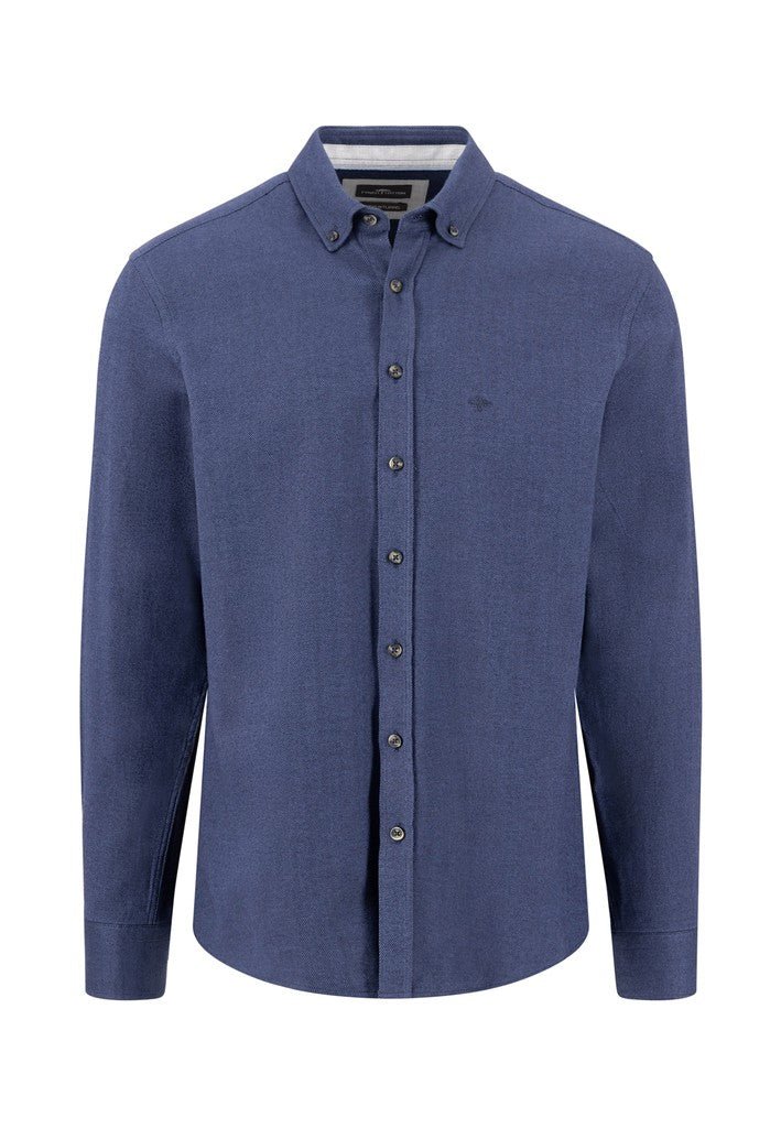 Essential Herringbone Shirt - Navy - RUTHERFORD & Co