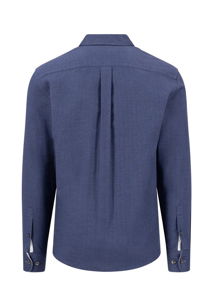 Essential Herringbone Shirt - Navy - RUTHERFORD & Co