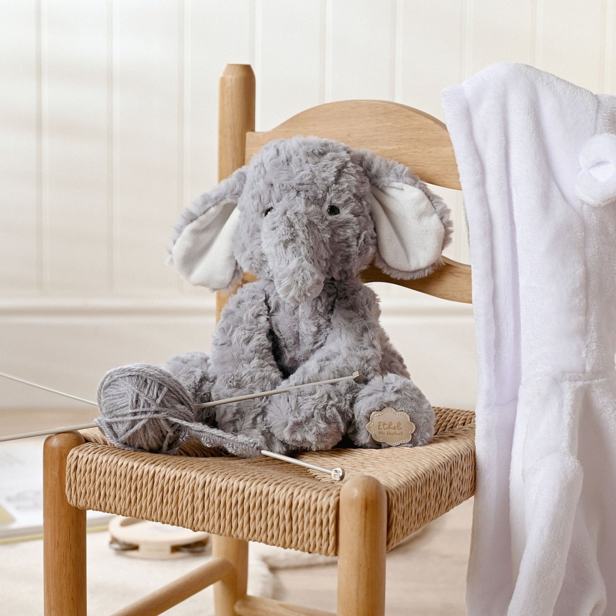 Ethel The Plush Sitting Grey Elephant 22 cm - RUTHERFORD & Co