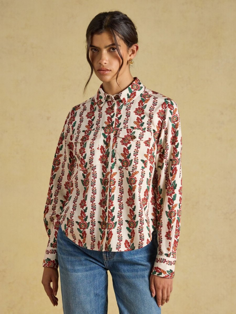 Evelyn Cream Floral Boxy Fit Shirt - RUTHERFORD & Co