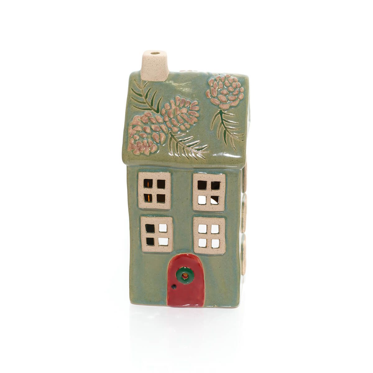 Evergreen Christmas Stoneware Candle Holder Tall House Ornament - RUTHERFORD & Co