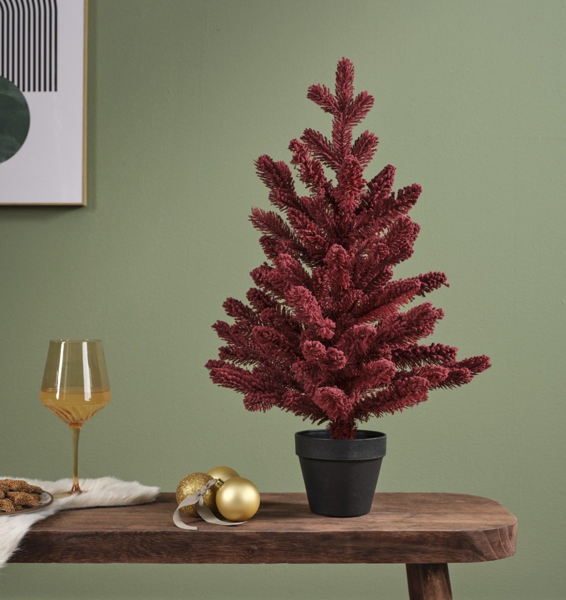 Everlands 60 cm Burgundy Flock Mini Christmas Tree - RUTHERFORD & Co
