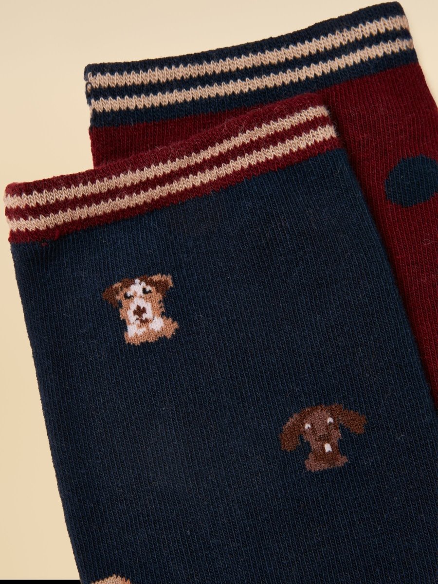 Everyday Cotton Blend Socks 2 Pack - Navy Mini Dog - RUTHERFORD & Co