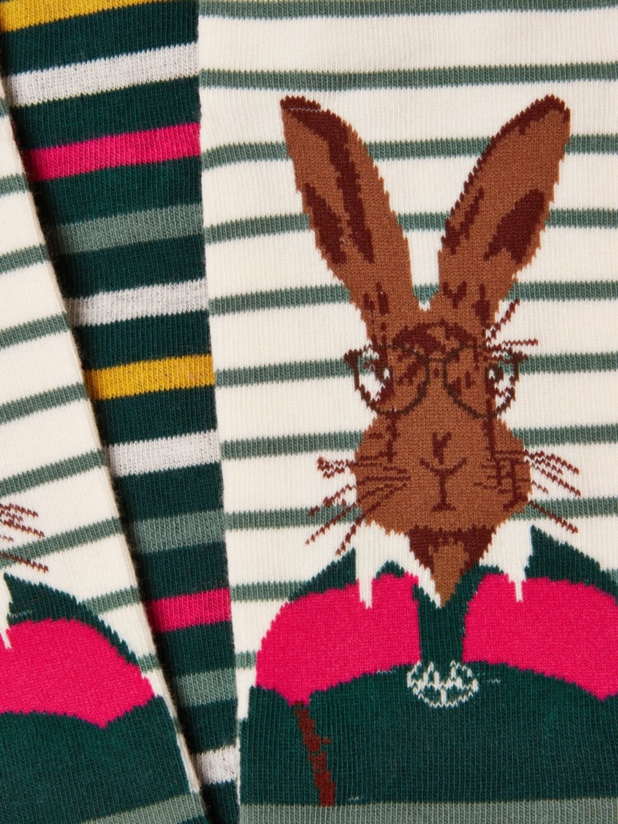 Everyday Cotton Blend Socks 2 Pack - Pink & Green Hare - RUTHERFORD & Co