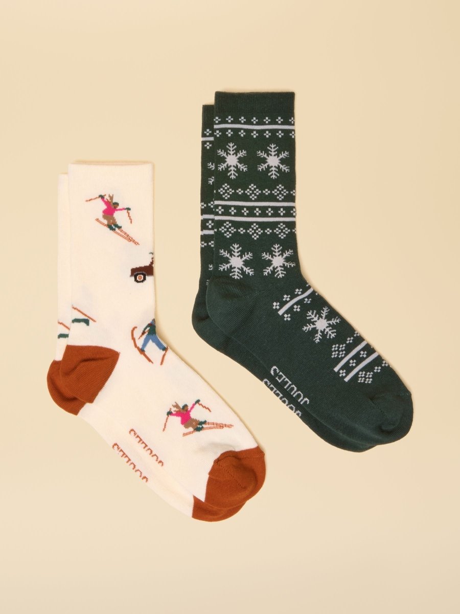 Everyday Green/White 2 Pack Cotton Blend Socks - RUTHERFORD & Co