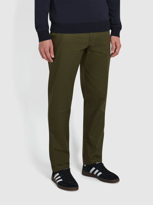 Norwood Regular Fit Cotton Hopsack Trousers In Olive Green