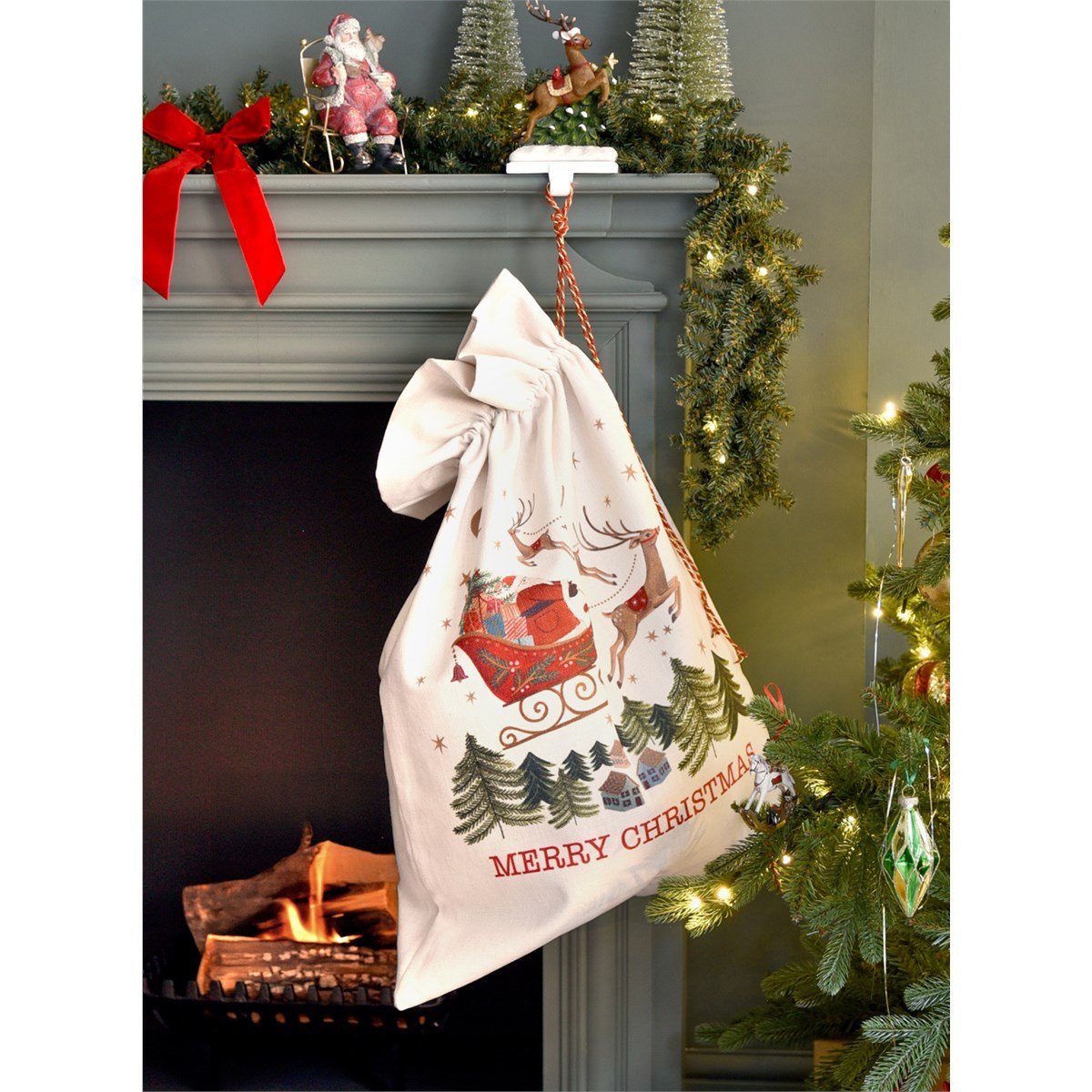 Fabric Santa Sack 70cm - Nostalgia Sleigh - RUTHERFORD & Co