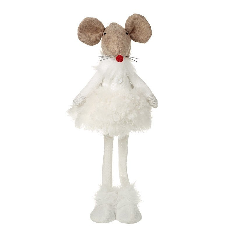 FABRIC STANDING MOUSE IN WHITE DRESS - RUTHERFORD & Co