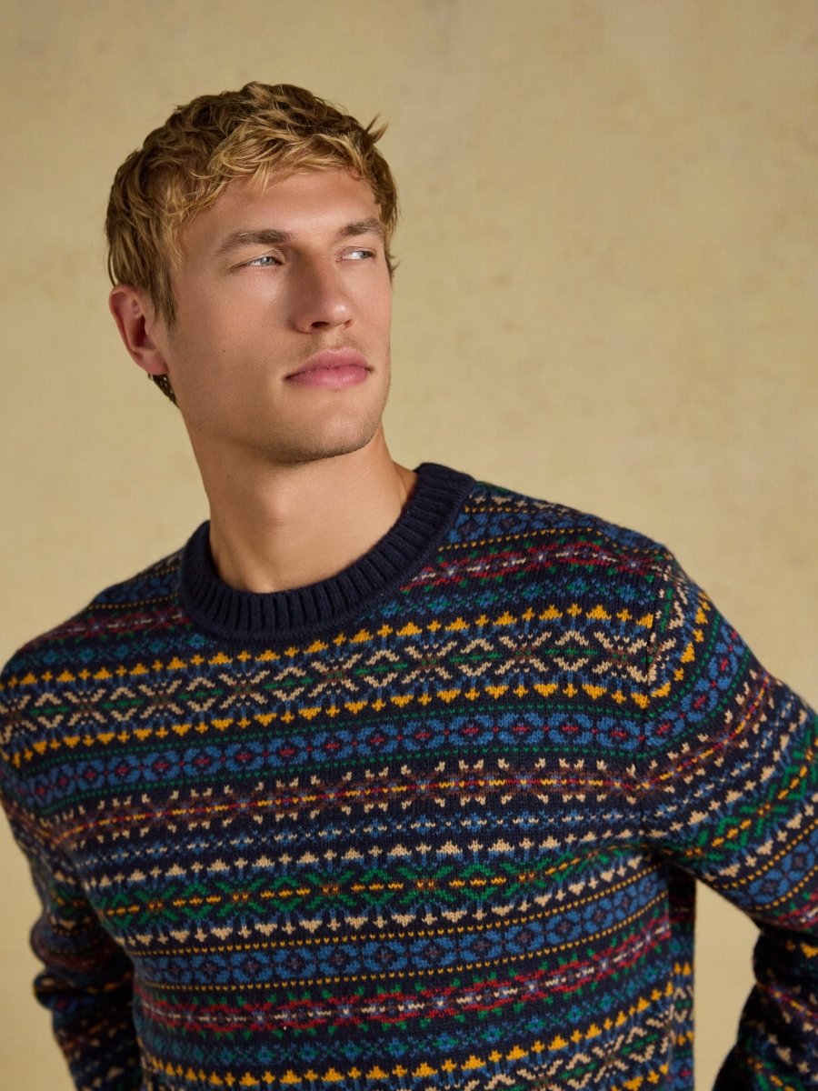 Fair Isle Crew Neck Jumper - Navy Multi - RUTHERFORD & Co