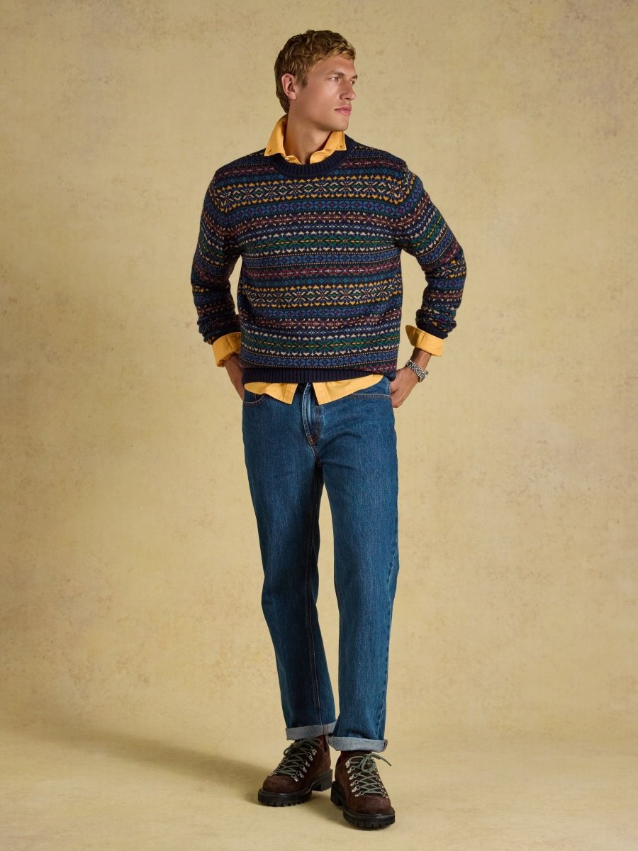 Fair Isle Crew Neck Jumper - Navy Multi - RUTHERFORD & Co