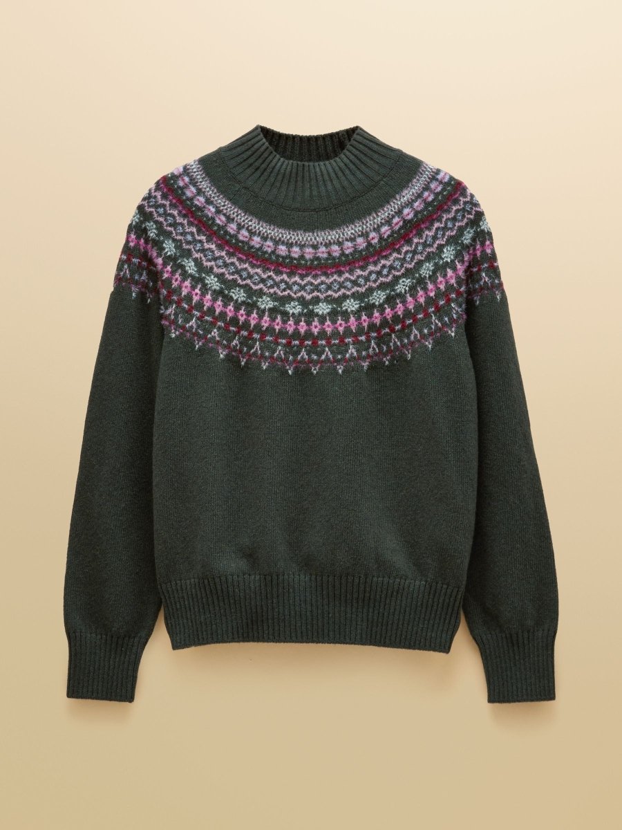 Fair Isle High Neck Jumper - Green - RUTHERFORD & Co