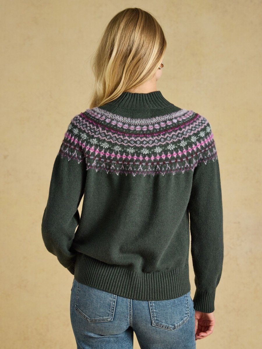 Fair Isle High Neck Jumper - Green - RUTHERFORD & Co