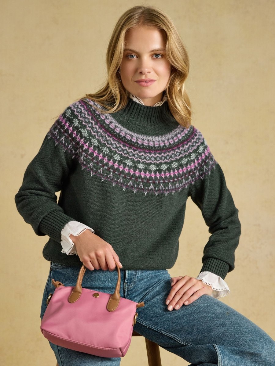 Fair Isle High Neck Jumper - Green - RUTHERFORD & Co