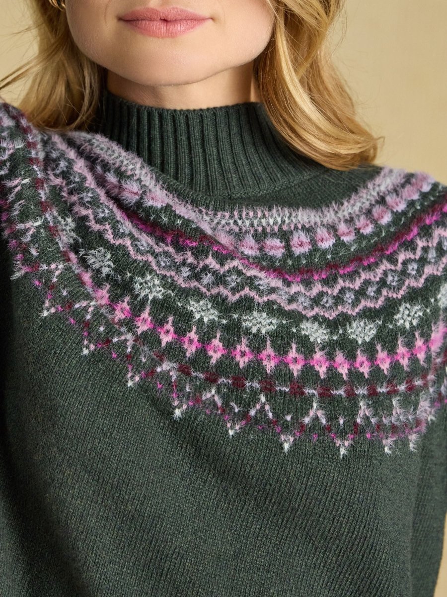 Fair Isle High Neck Jumper - Green - RUTHERFORD & Co