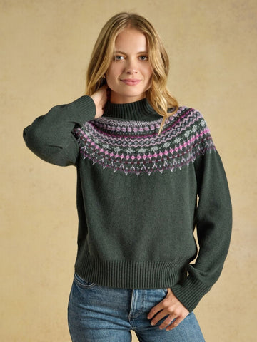 Fair Isle High Neck Jumper - Green - RUTHERFORD & Co