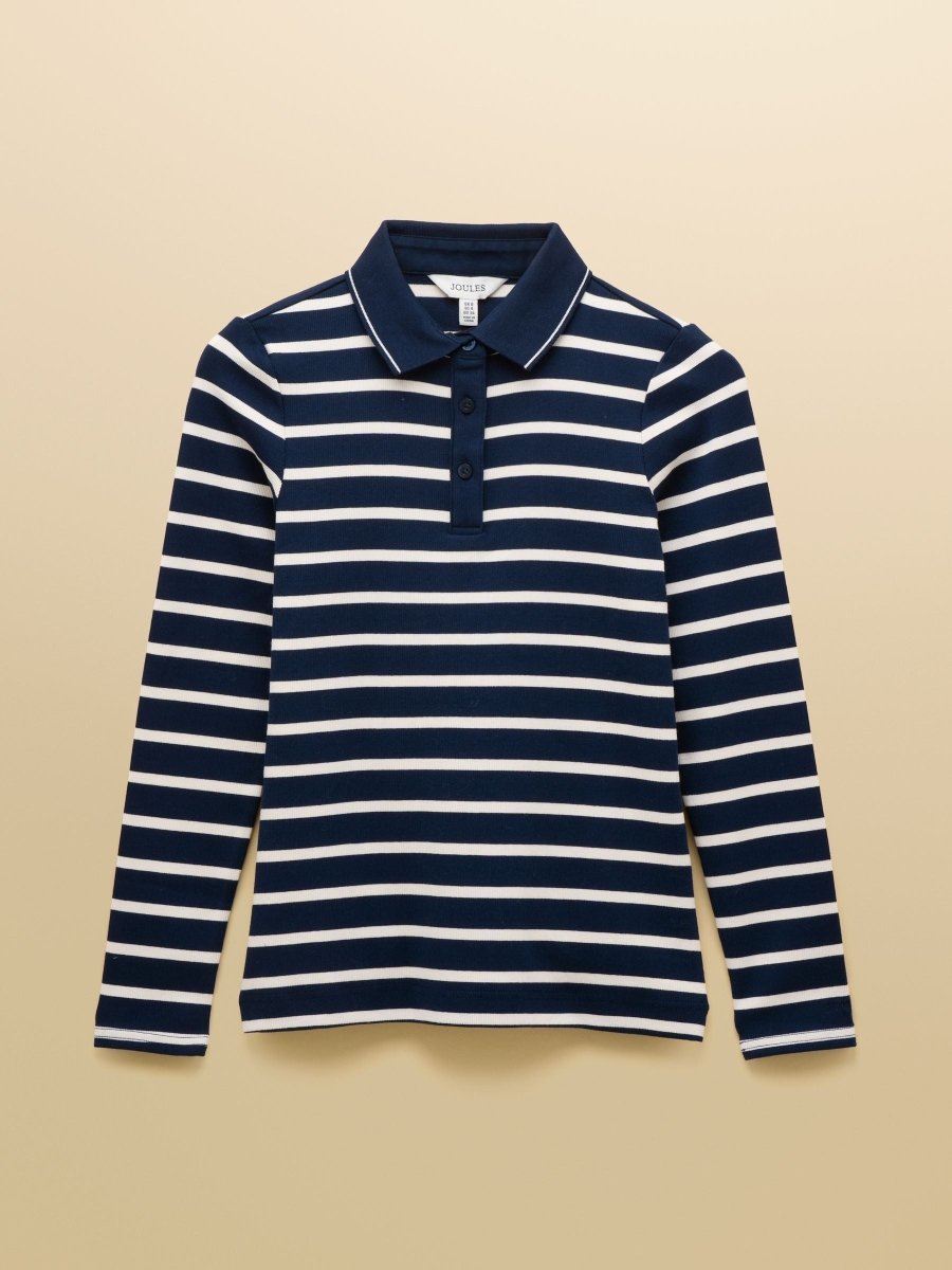 Fairfield Navy & Cream Striped Long Sleeve Ribbed Polo Shirt - RUTHERFORD & Co