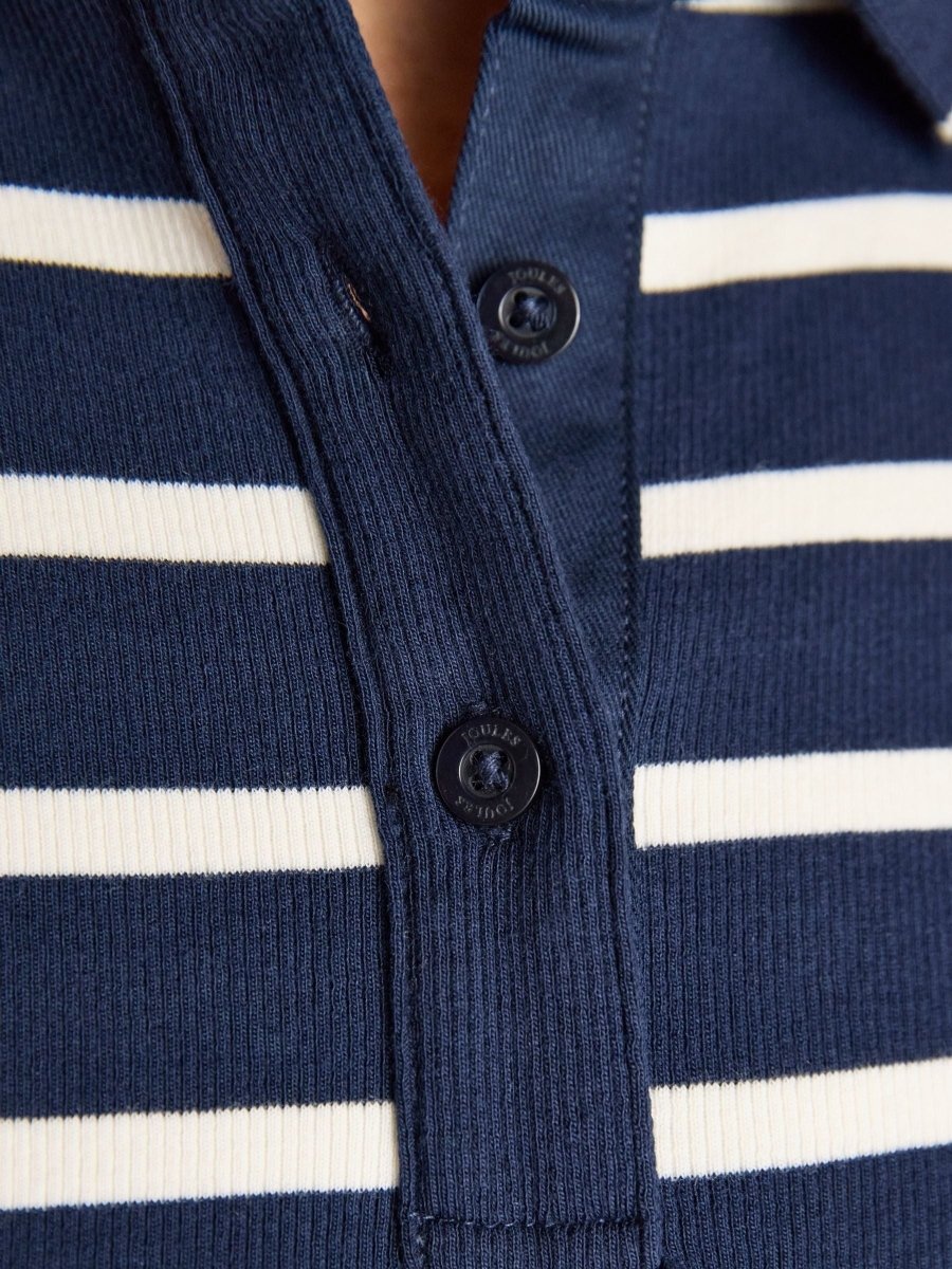 Fairfield Navy & Cream Striped Long Sleeve Ribbed Polo Shirt - RUTHERFORD & Co
