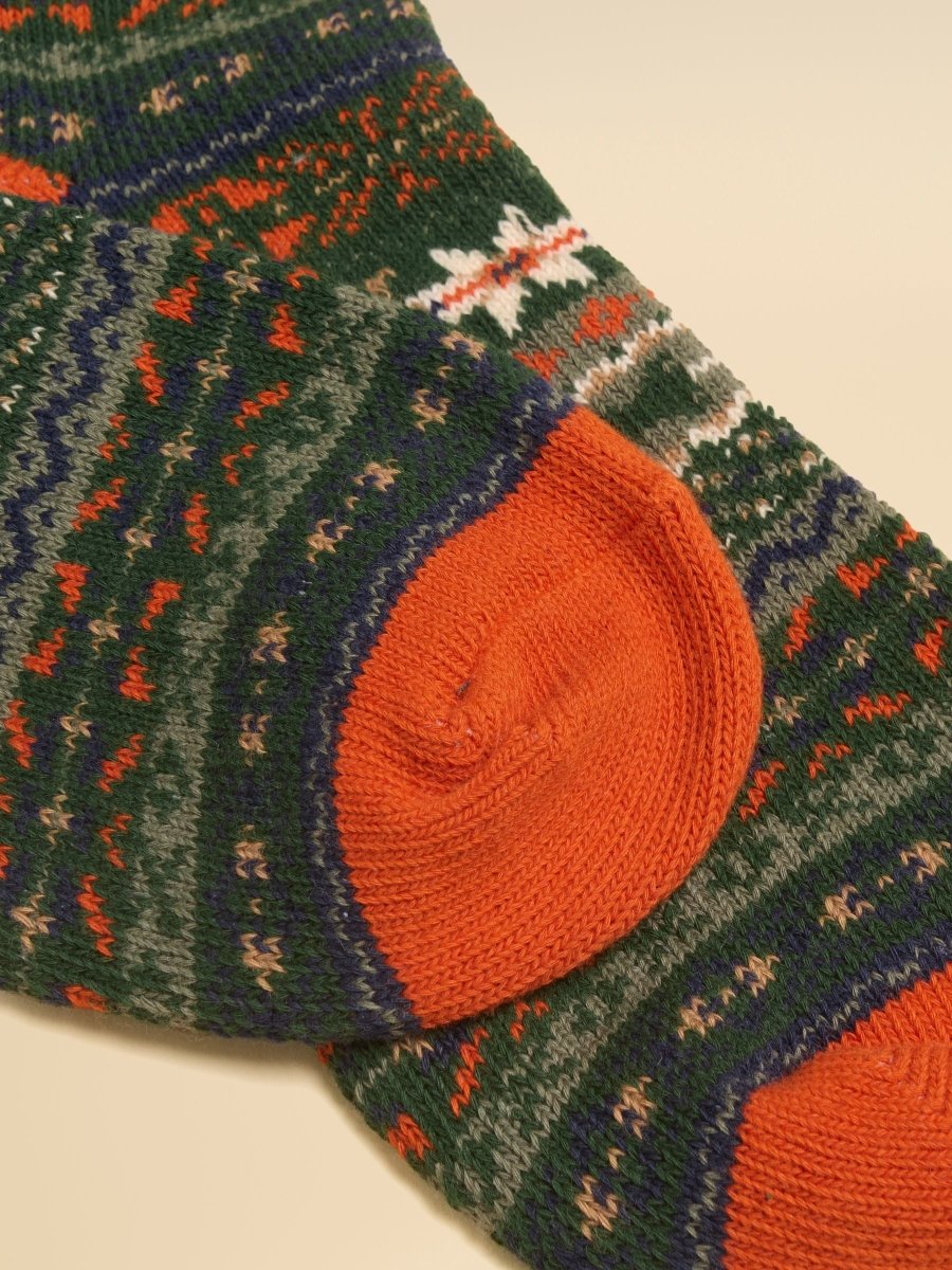 Fairisle Socks - Green & Orange - RUTHERFORD & Co