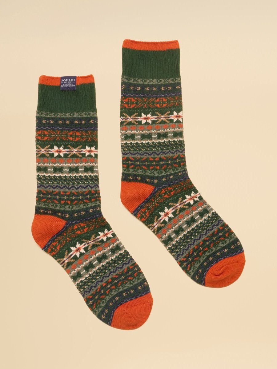 Fairisle Socks - Green & Orange - RUTHERFORD & Co