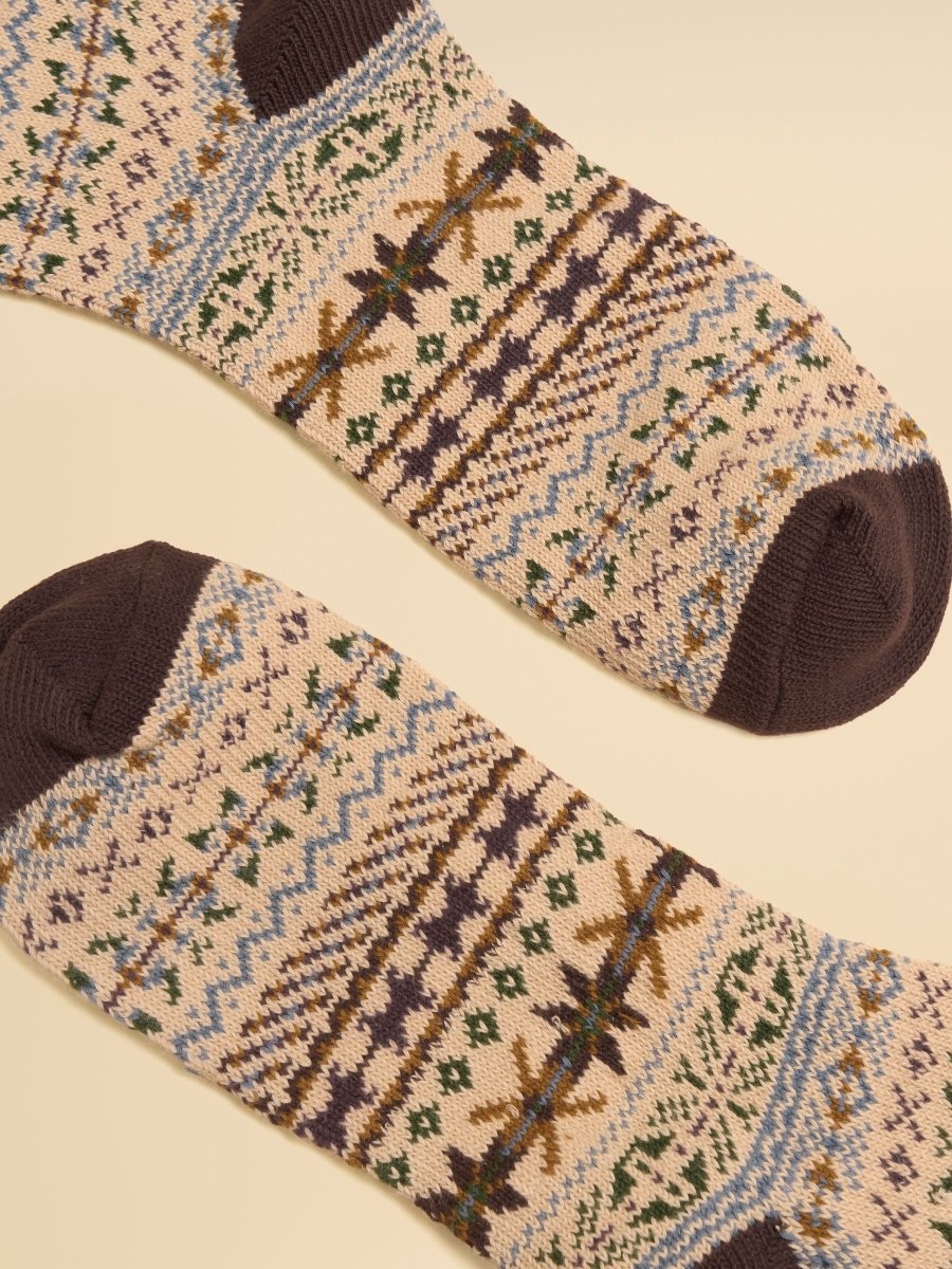 Fairisle Socks - Neutral & Brown - RUTHERFORD & Co