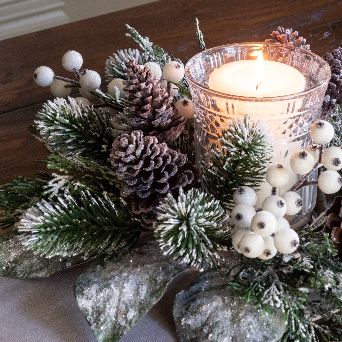 Faux Collyweston Snowy Berry Candle Holder - RUTHERFORD & Co