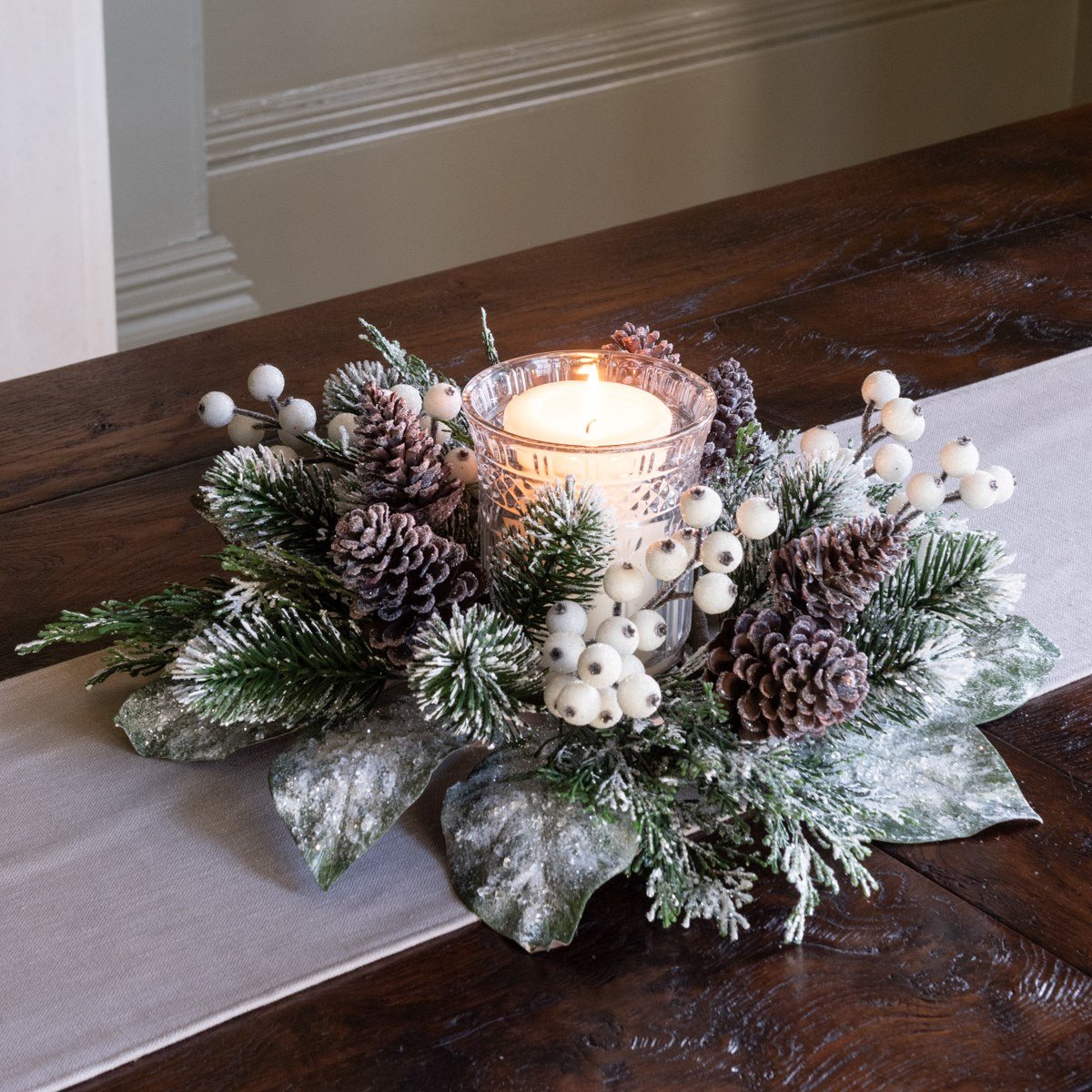 Faux Collyweston Snowy Berry Candle Holder - RUTHERFORD & Co
