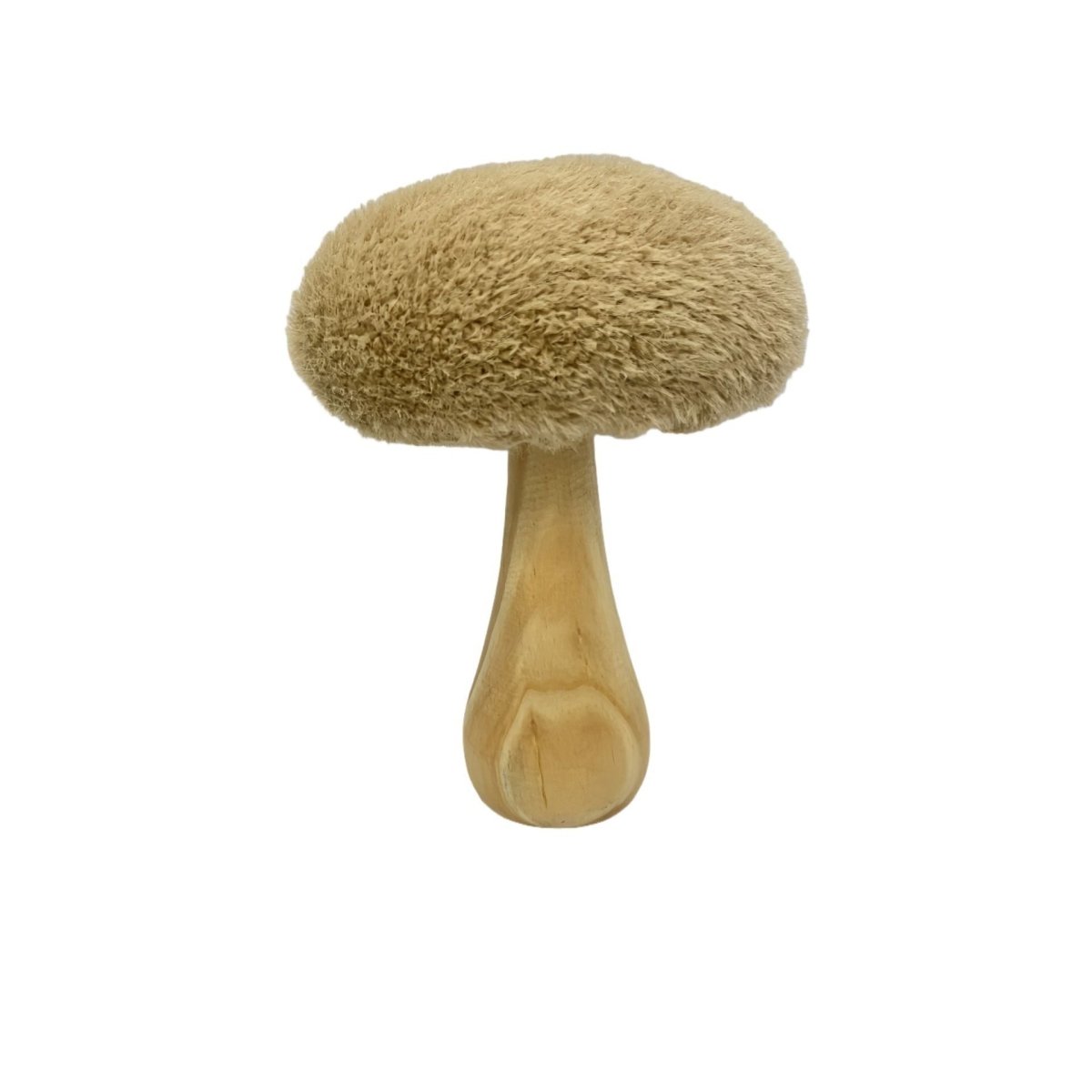 Faux Fur Mushroom on Pine Base in Pale Natural Colour - 13cm - RUTHERFORD & Co