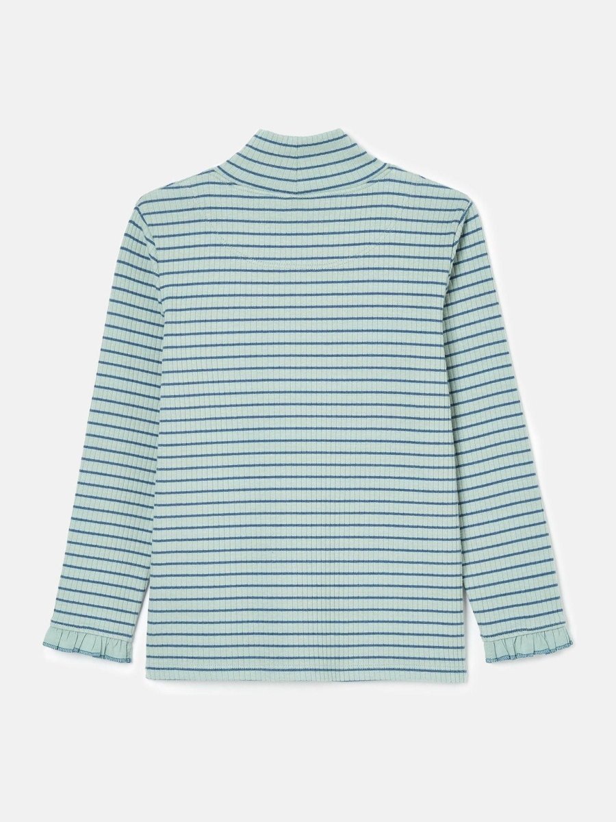 Faye Blue Stripe High Neck Rib Top - RUTHERFORD & Co