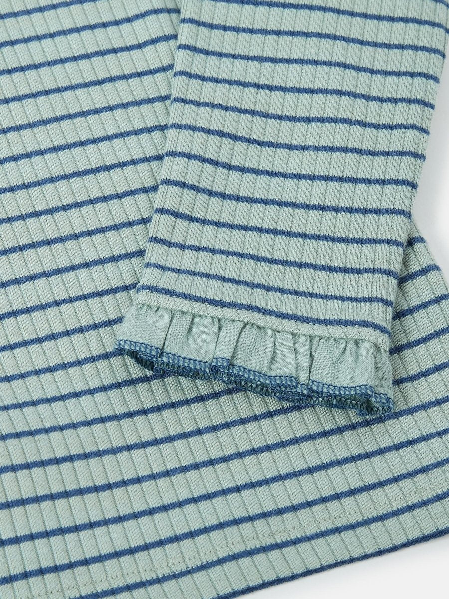 Faye Blue Stripe High Neck Rib Top - RUTHERFORD & Co