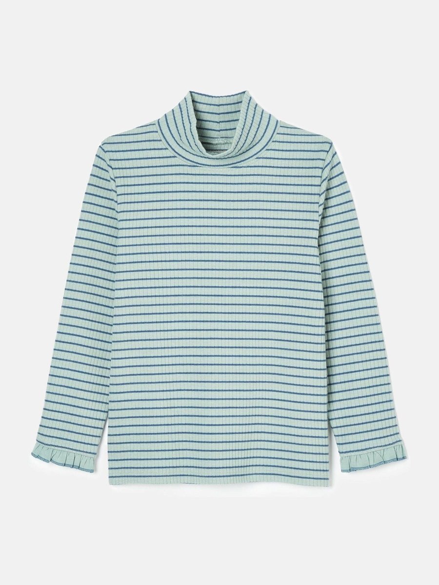 Faye Blue Stripe High Neck Rib Top - RUTHERFORD & Co