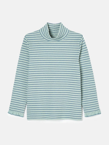 Faye Blue Stripe High Neck Rib Top - RUTHERFORD & Co