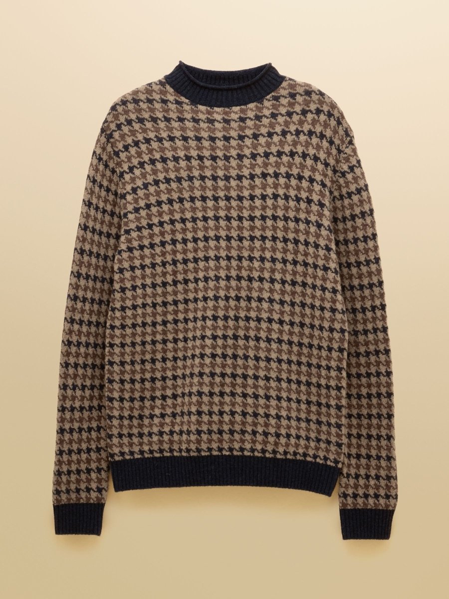 Ferguson Wool - Rich Oatmeal Houndstooth Jumper - RUTHERFORD & Co