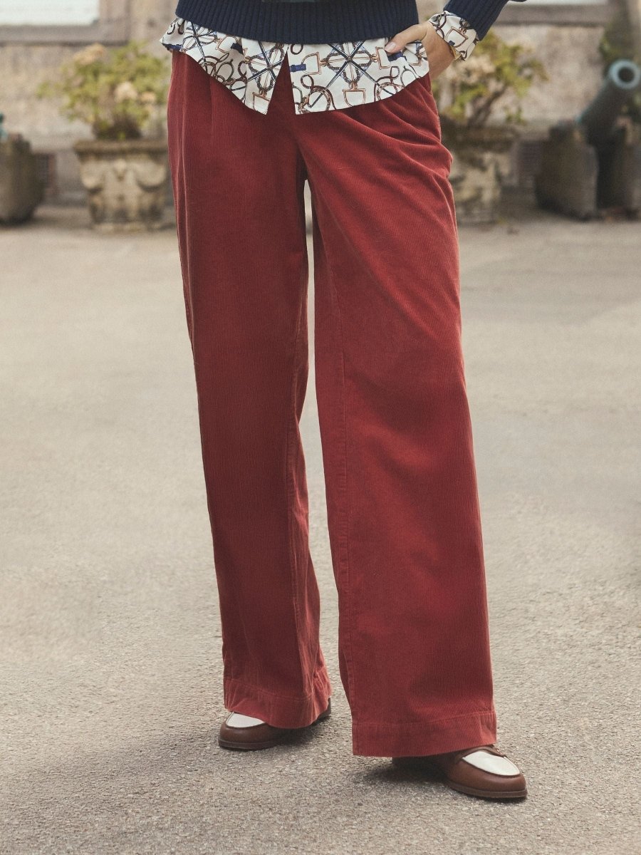 Fernhill Burnt Orange Cord Wide Leg Pleated Trouser - RUTHERFORD & Co