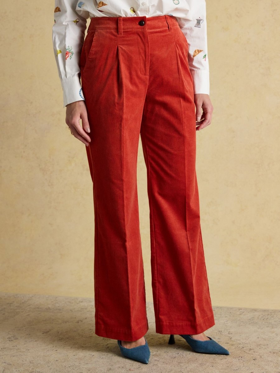 Fernhill Burnt Orange Cord Wide Leg Pleated Trouser - RUTHERFORD & Co