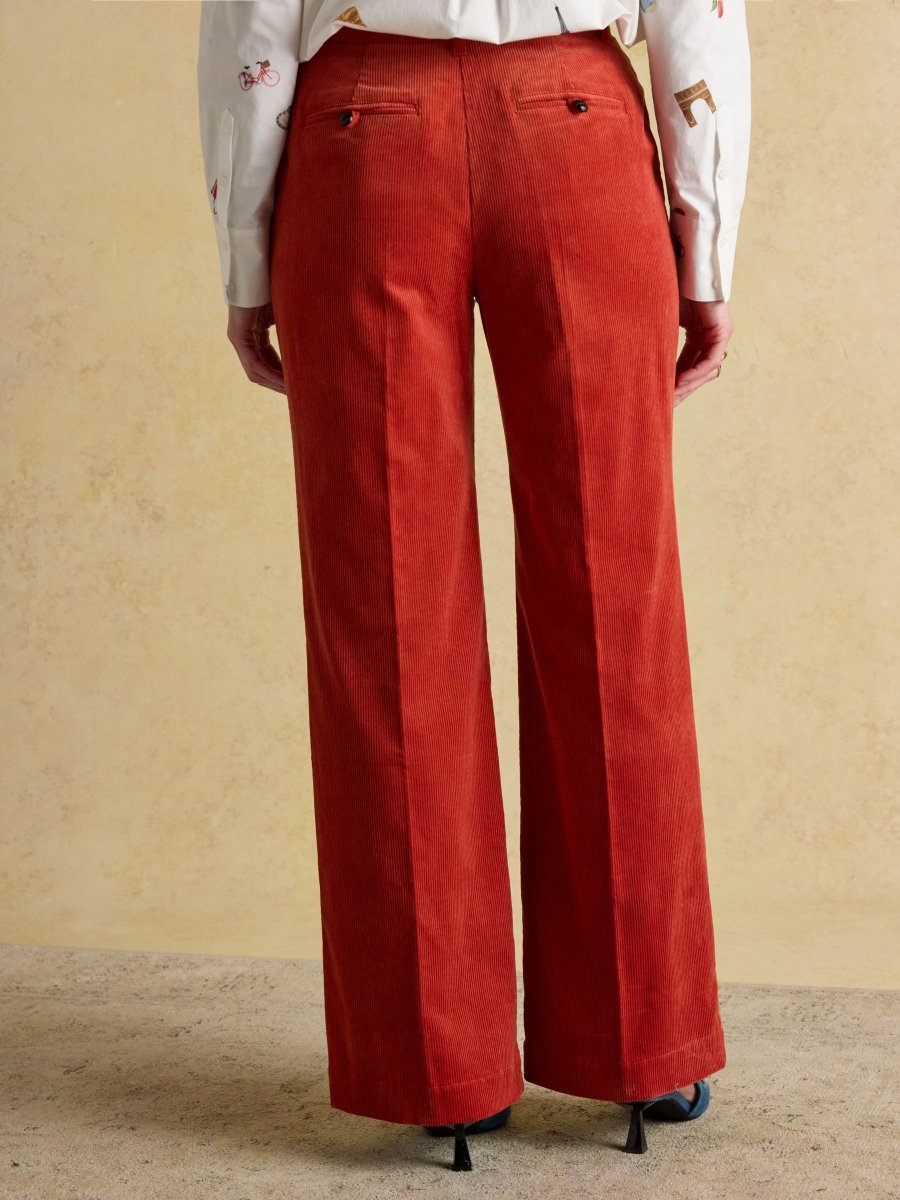Fernhill Burnt Orange Cord Wide Leg Pleated Trouser - RUTHERFORD & Co