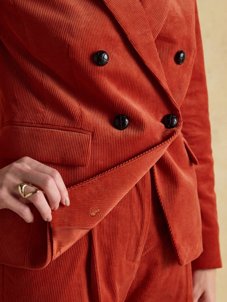 Fernhill Orange Corduroy Double Breasted Blazer - RUTHERFORD & Co
