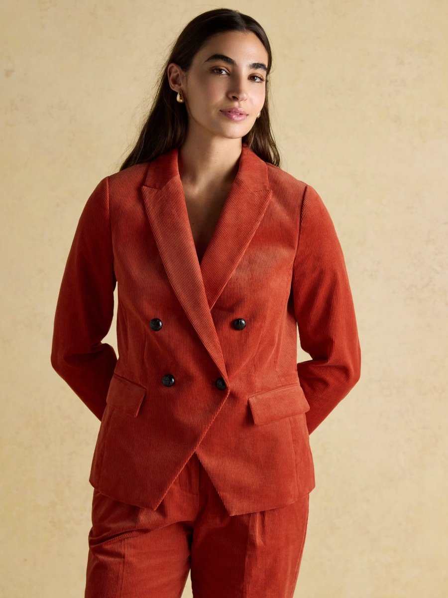 Fernhill Orange Corduroy Double Breasted Blazer - RUTHERFORD & Co