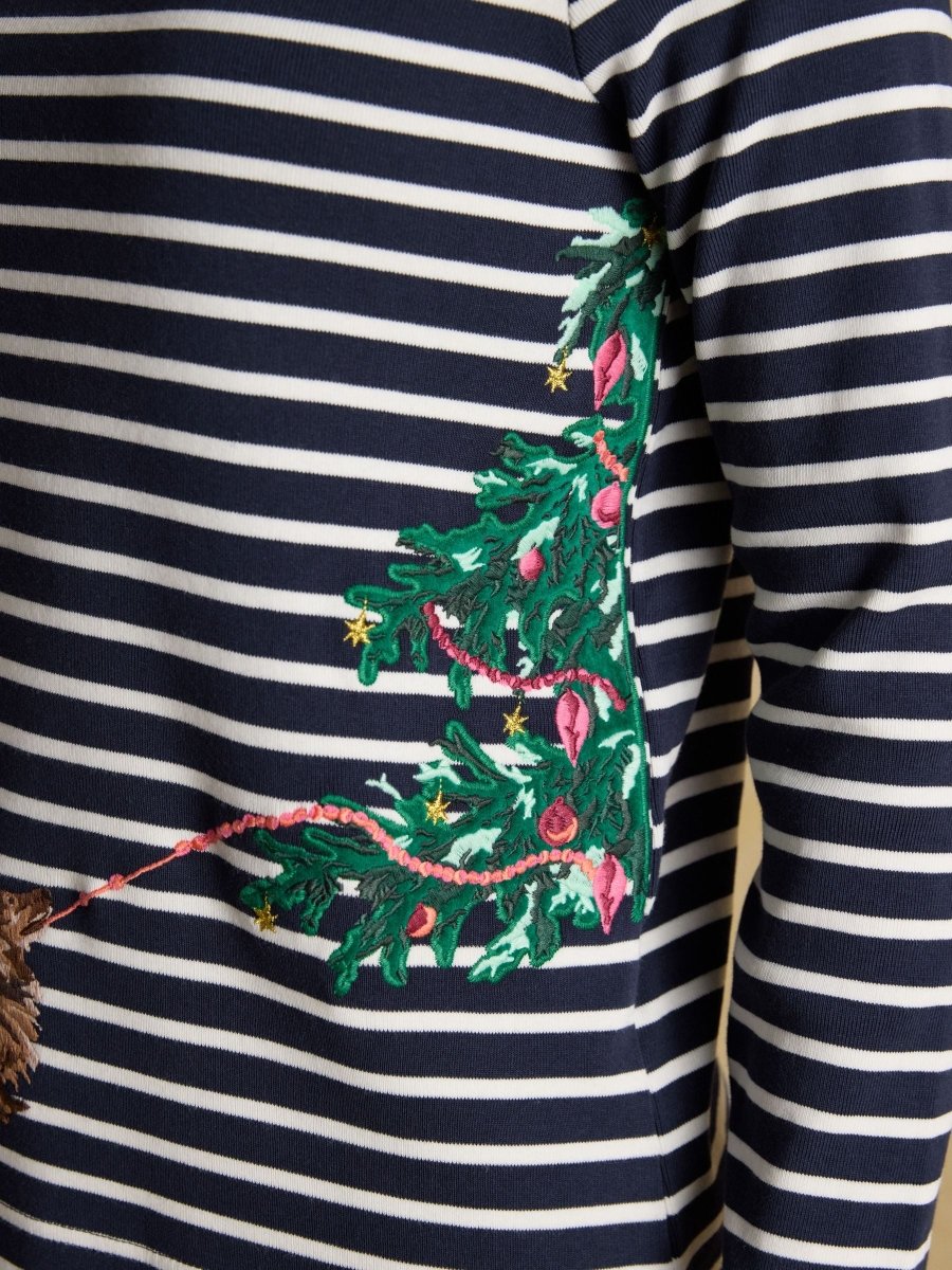 Festive Harbour Dog Navy/Cream Boat Neck Breton Top - RUTHERFORD & Co