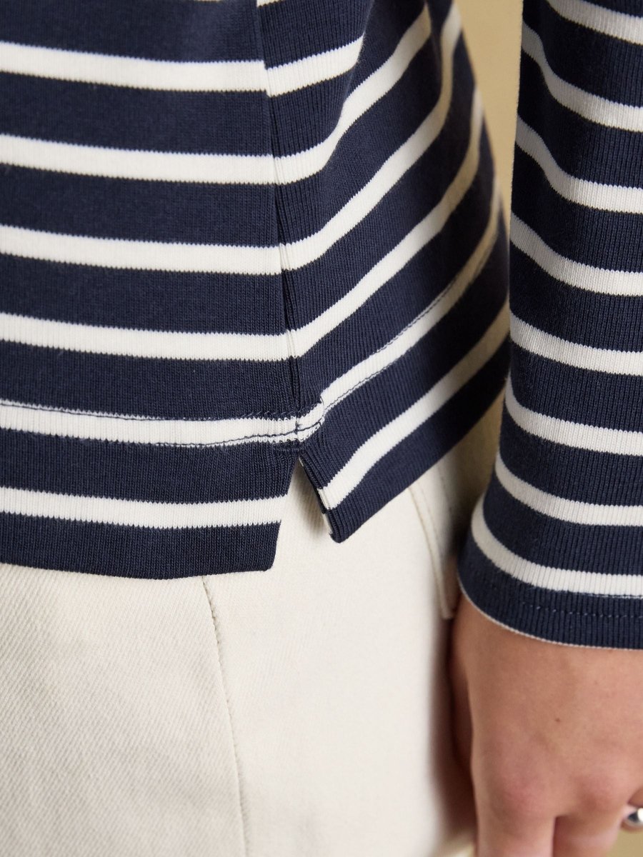 Festive Harbour Dog Navy/Cream Boat Neck Breton Top - RUTHERFORD & Co